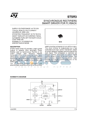 STSR3CD-TR datasheet - SYNCHRONOUS RECTIFIERS SMART DRIVER FOR FLYBACK