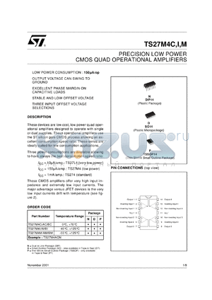 TS27M4ACPT datasheet - PRECISION LOW POWER CMOS CMOS OP-AMPS