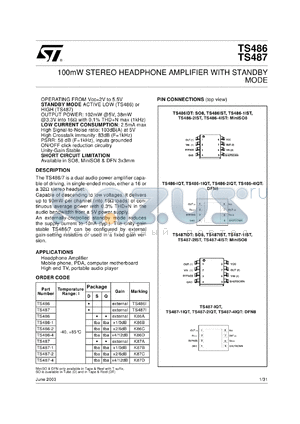 TS486IST datasheet - 100MW STEREO HEADPHONE AMPLIFIER WITH STANDBY MODE