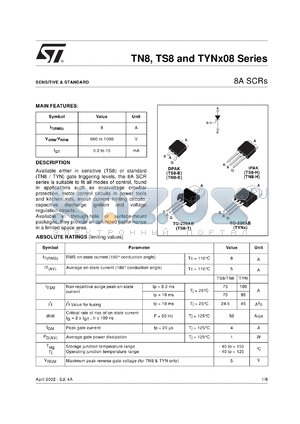 TS820-600H datasheet - 8A SCRS