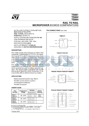 TS864AIN datasheet - RAIL TO RAIL MICROPOWER BICMOS COMPARATORS