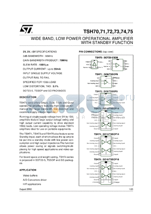 TSH75CP datasheet - WIDE BAND, LOW POWER OPERATIONAL AMPLIFIER