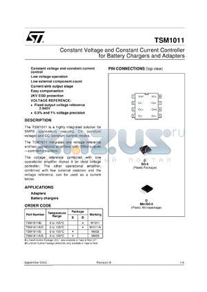 TSM1011AIST datasheet - CONSTANT VOLTAGE AND CONSTANT CURRENT CONTROLLER FOR BATTERY CHARGERS AND ADAPTORS