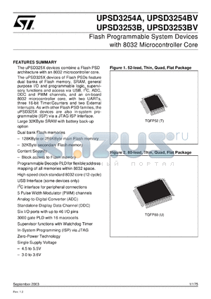 UPSD3254B datasheet - FLASH PROGRAMMABLE SYSTEM DEVICES WITH 8032 MICROCONTROLLER CORE AND 256KBIT SRAM