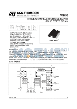 VN45013TR datasheet - THREE CHANNEL HIGH SIDE SMART POWER SOLID STATE RELAY