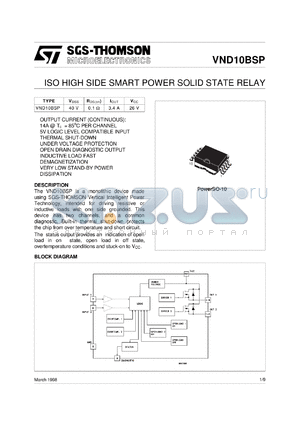 VND10BSP13TR datasheet - DOUBLE CHANNEL HIGH SIDE SMART POWER SOLID STATE RELAY