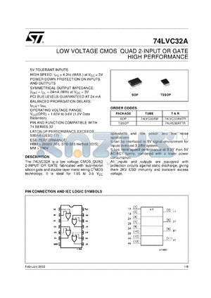 74LVC32ATTR datasheet - LOW VOLTAGE CMOS QUAD 2-INPUT OR GATE HIGH PERFORMANCE