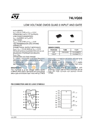 74LVQ08M datasheet - QUAD 2-INPUT AND GATE