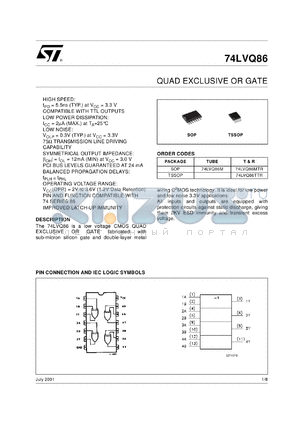 74LVQ86TTR datasheet - QUAD EXCLUSIVE OR GATE