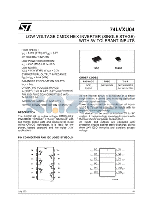 74LVXU04MTR datasheet - LOW VOLTAGE CMOS HEX INVERTER (SINGLE STAGE)