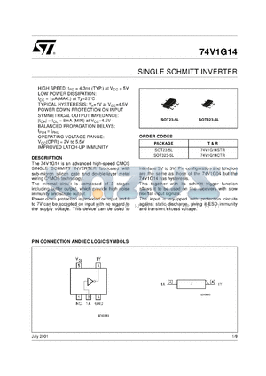 74V1G14STR datasheet - SINGLE SCHMITT INVERTER