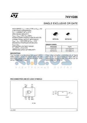 74V1G86CTR datasheet - SINGLE EXCLUSIVE OR GATE