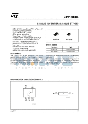 74V1GU04CTR datasheet - SINGLE INVERTER (SINGLE STAGE)