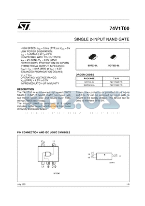 74V1T00STR datasheet - SINGLE 2-INPUT NAND GATE