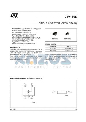 74V1T05CTR datasheet - SINGLE INVERTER (OPEN DRAIN)