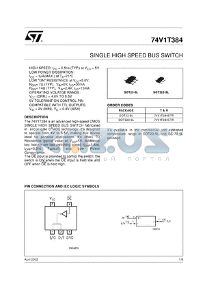 74V1T384CTR datasheet - SINGLE HIGH SPEED BUS SWITCH