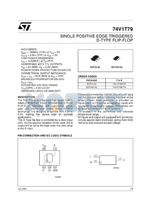 74V1T79CTR datasheet - SINGLE POSITIVE EDGE TRIGGERED D-TYPE FLIP-FLOP