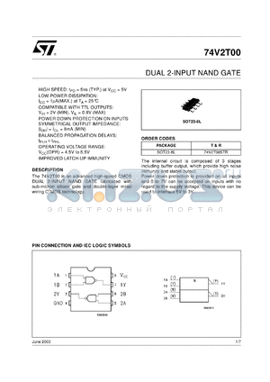 74V2T00CTR datasheet - DUAL 2-INPUT NAND GATE