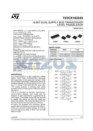 74VCX163245LB datasheet - 16-BIT DUAL SUPPLY BUS TRANSCEIVER LEVEL TRANSLATOR