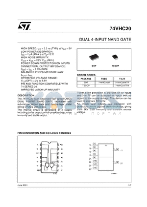 74VHC20MTR datasheet - DUAL 4-INPUT NAND GATE