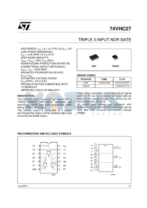 74VHC27MTR datasheet - TRIPLE 3-INPUT NOR GATE