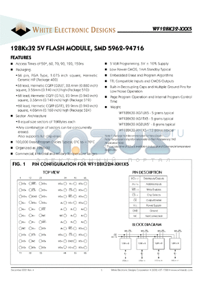 WF128K32N-70H1C5A datasheet - 70ns; 5V power supply; 128K x 32 flash module, SMD 5962-94716