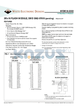 WF2M16W-120DAI5 datasheet - 120ns; 5V power supply; 2M x 16 flash module, SMD 5962-97610 - pending