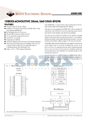 EDI88128C100CM datasheet - 100ns; 5V power supply; 128K x 8 monolithic SRAM, SMD 5962-89598