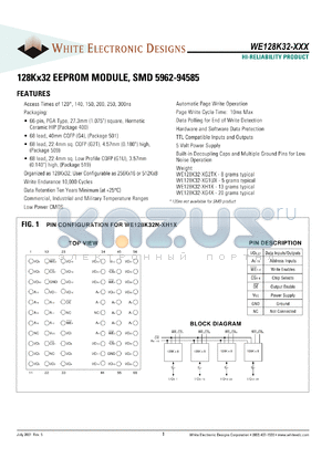 WE128K32N-150G1UMA datasheet - Access time:150 ns; 128K x 32 EEPROM module, SMD 5962-94585