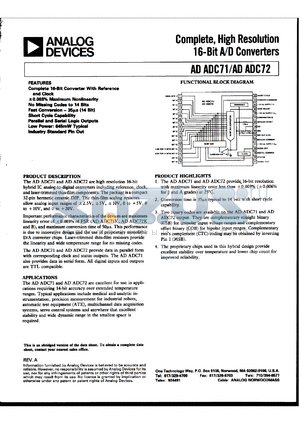 ADADC71KD datasheet - Complete, high resolution 16-bit A/D converter