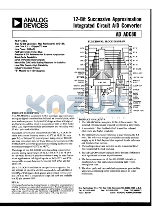 ADADC80 datasheet - Complete, 12-bit successive approximation integrated circuit A/D converter