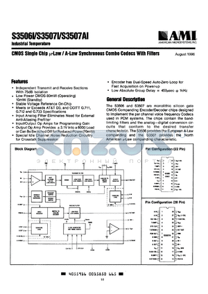 S3507AICLCC datasheet - CMOS single chip u-law / A-law synchronous combo codecs with filter