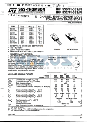 IRF530F1 datasheet - N-channel MOSFET, 100V, 9A