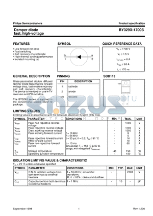 BY329X-1700S datasheet - Damper diode fast, high-voltage.