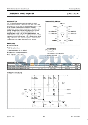 A733CN datasheet - Differential video amplifier