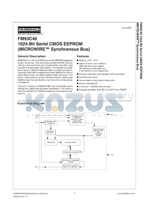 FM93C46TLVN datasheet - 1024-bit serial  EEPROM (MICROWIRE synchronous bus)