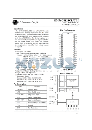 GM76C8128CLI-55 datasheet - 131,072 words x 8 bit CMOS static RAM, 55ns