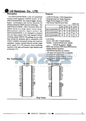 GM71C18163AT-8 datasheet - 1,048,576 words x 16 bit DRAM, 80ns