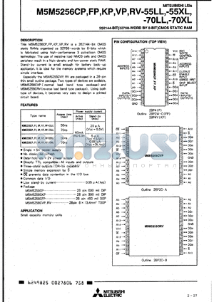 M5M5256CRV-70LX datasheet - 262144-bit (32768 x 8-bit) CMOS static RAM, 70ns