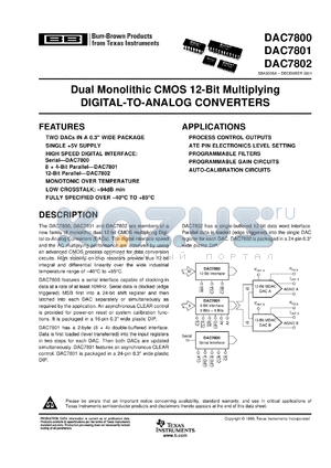 DAC7802LU/1K datasheet - Dual monolithic CMOS 12-Bit multiplying analog-to-digital converter