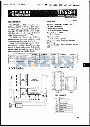 HY6264LP-70 datasheet - 8K x 8-bit CMOS SRAM, 70ns