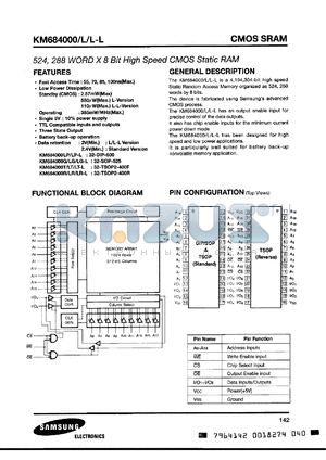 KM684000R-7 datasheet - 512Kx8 bit CMOS static RAM, 70ns