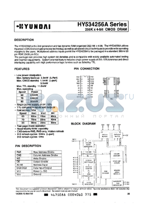 HY534256ALJ-70 datasheet - 256K x 4-bit CMOS DRAM, 70ns, low power