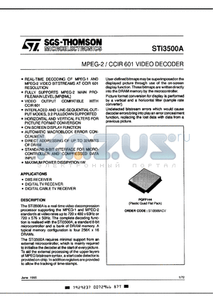 STI3500ACV datasheet - MPEG-2 / CCIR 601 video decoder