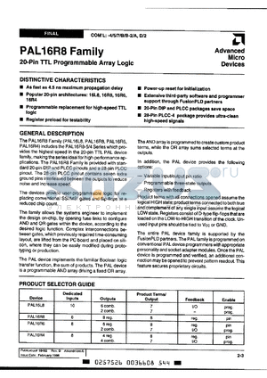 PAL16R6-7PC datasheet - TTL programmable array logic, 7ns