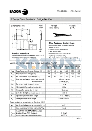 FBI3.7L1M1 datasheet - 900 V, 3.7 A glass passivated bridge rectifier