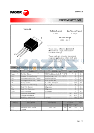 FS0802BH datasheet - 200 V,  200 mA sensitive gate SCR