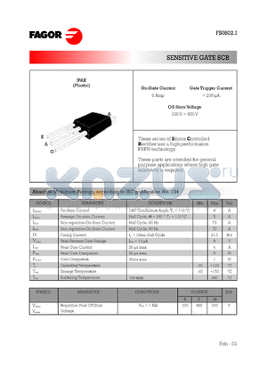 FS0802DI datasheet - 400 V,  200 mA sensitive gate SCR