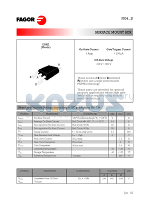 FS0404BD datasheet - 200 V, surface mount SCR