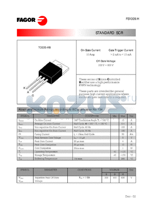 FS1009DH datasheet - 400 V, standard SCR